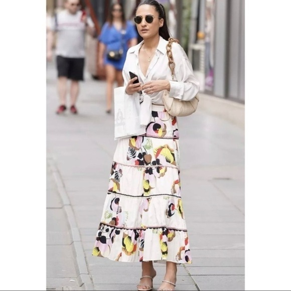 Zara Floral Print Long Skirt Tiered Multicolor Blogger Favorite - Main Image